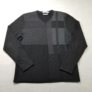 Calvin Klein Sweater Mens Size M Black Geometric V-Neck Extra Fin Merino Wool